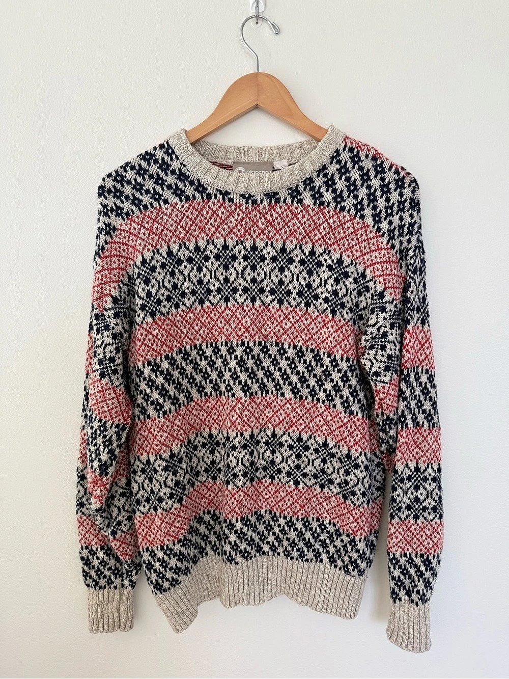 Vintage Pitlochry Fair Isle Linen Cotton Sweater Made in UK Size L